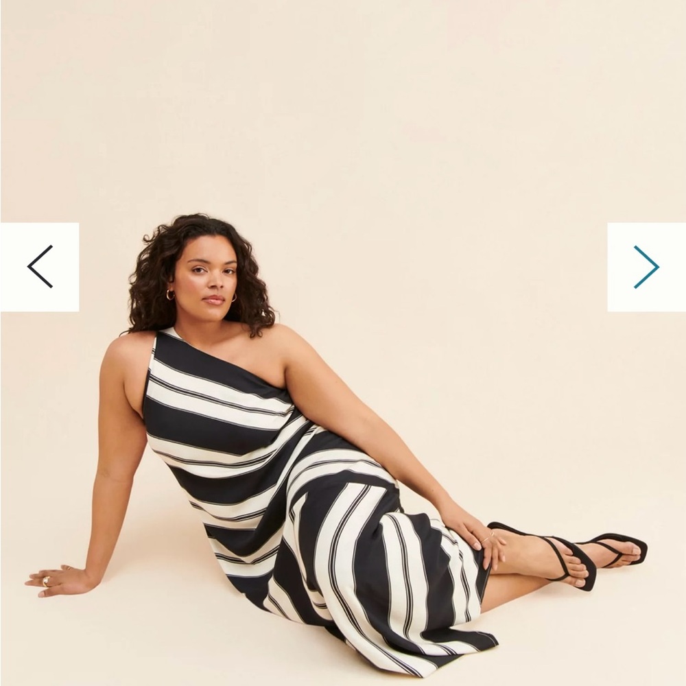 Eloquii Black and White Striped One-Shoulder Dress